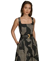 Donna Karan New York Women's Printed Square-Neck Belted Dress