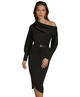 Donna Karan New York Women's Asymmetric One-Shoulder Belted Sheath Dress