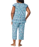 Ellen Tracy Plus Cropped Flutter-Sleeve Pajama Set