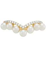 Honora Cultured Ming Pearl (3-1/2 - 4mm) & Diamond (1/6 ct. t.w.) Chevron Ring in 10k Gold