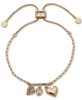 Dkny Gold-Tone Crystal & Puffy Heart Charm Slider Bracelet