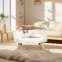 Bingopaw Pet Cat Dog Bed Soft Warm Plush Chair Bed Wood Legs Cushion Pad Washable