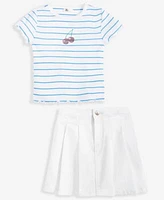 Epic Threads Little Big Girls Cherry Stripe Rhinestone Baby Tee Cloud Denim Skort Exclusively At Macys