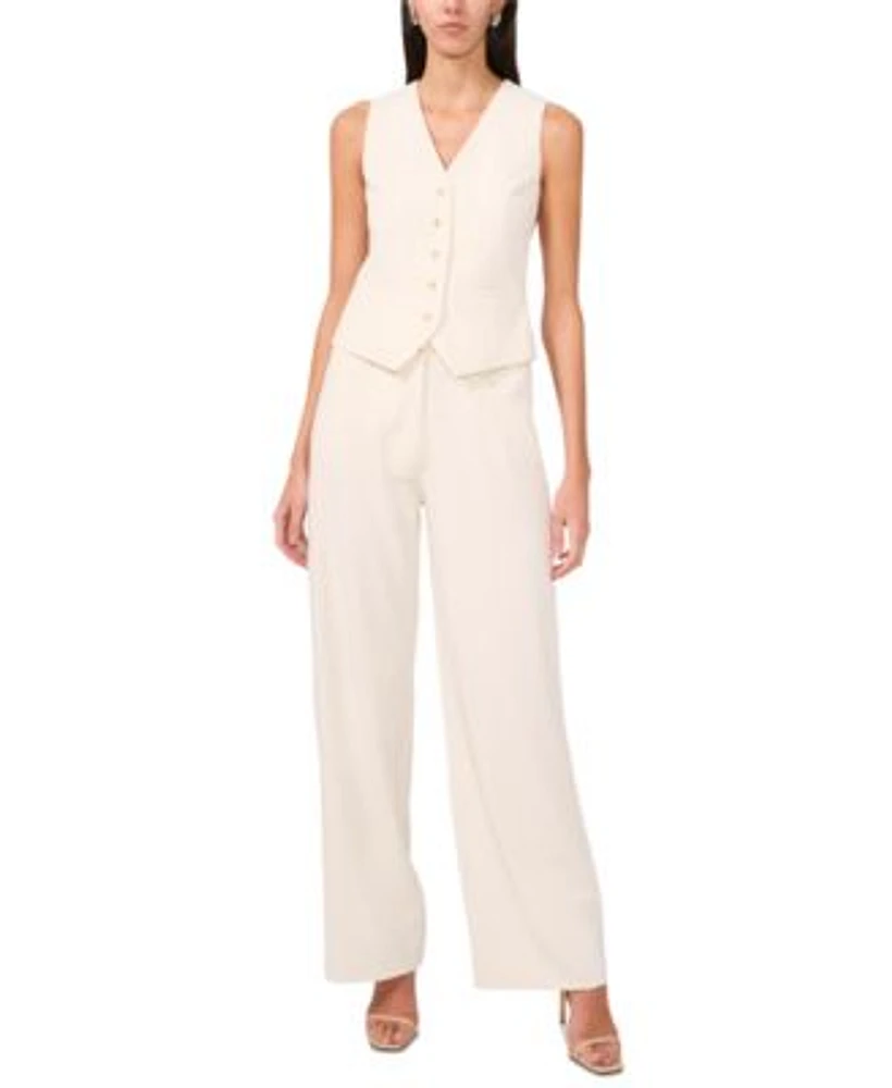 1.State Womens Princess Seam Button Front Vest High Rise Straight Leg Pants