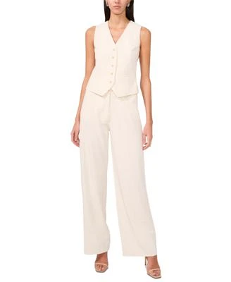 1.State Womens Princess Seam Button Front Vest High Rise Straight Leg Pants