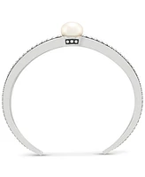 Cultured Freshwater Pearl (10-1/2mm) X Cuff Bangle Bracelet in Sterling Silver