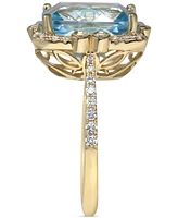Blue Topaz (6 ct. t.w.) & Diamond (1/2 ct. t.w.) Cushion Halo Ring in 14k Gold