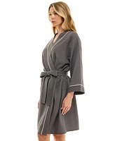 Roudelain Women's Waffle-Knit Kimono Wrap Robe