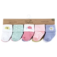 Touched by Nature Baby Girls Organic Cotton Socks, Flower Market, Months