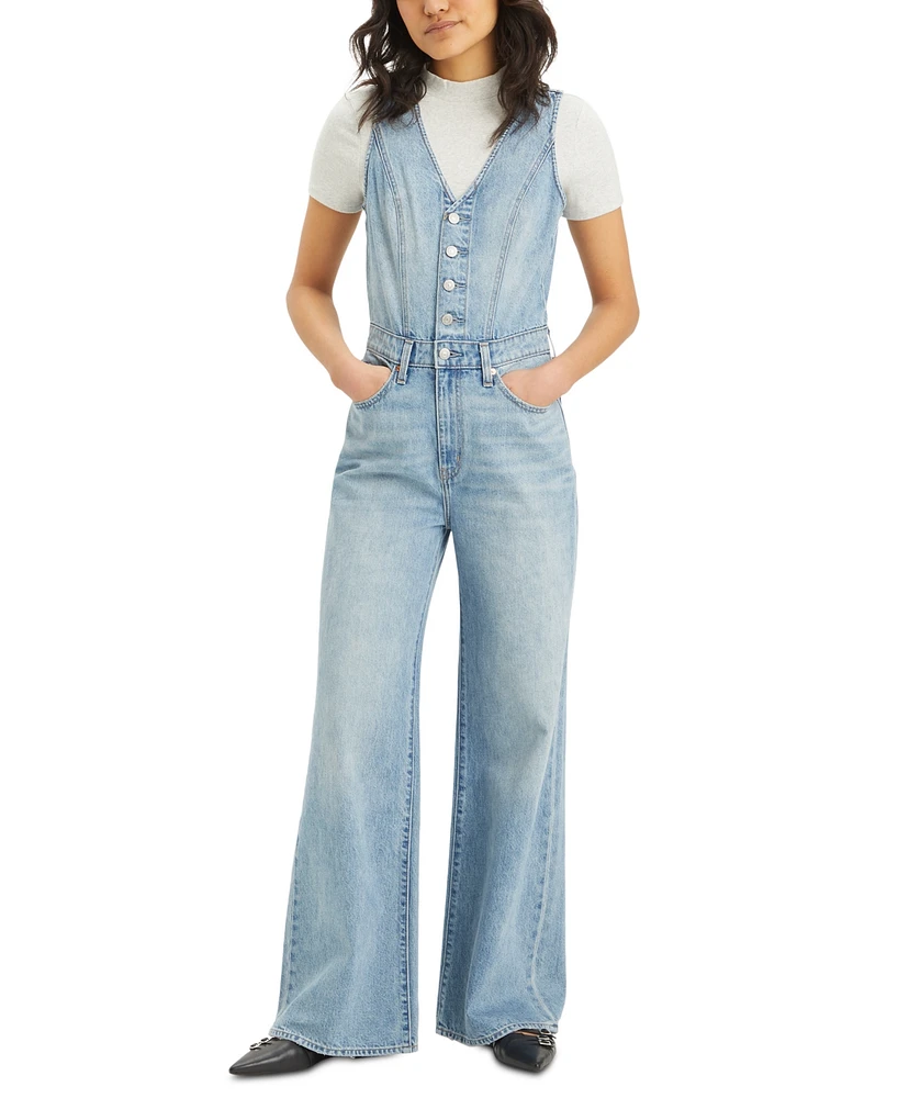 Levi's Women's Denim Button-Front Wide-Leg Jumpsuit