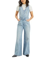 Levi's Women's Denim Button-Front Wide-Leg Jumpsuit