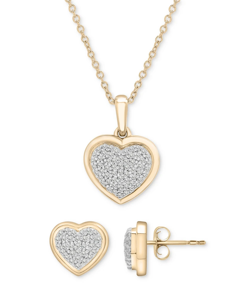 2-Pc. Set Diamond Heart Pendant Necklace & Earrings (1/3 ct. t.w.) in 14k Gold-Plated Sterling Silver, Exclusively at Macy's