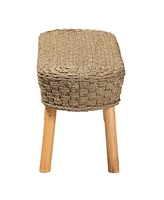 bali & pari Denver Modern Bohemian Natural Seagrass and Acacia Wood Accent Bench