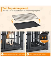 Bingopaw Furniture Style Wooden Dog Crate Pet Kennel End Table with Three Doors and Tray