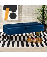 Baxton Studio Caine Modern and Contemporary Navy Blue Velvet Fabric Upholstered and Dark Brown Finished Wood Storage Bench