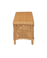 bali & pari Erla Bohemian Light Honey Rattan Accent Bench with Scallop border