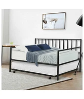 Slickblue Metal Daybed Frame with Roll-Out Trundle for Space-Saving Guest Accommodation