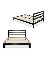 Slickblue Modern Metal Platform Bed Frame with Headboard And Wood Support Slats