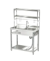 Lovmor 39.4 in. D x 19.7 in. W x 63 in. H Freestanding Laundry/Utility Sink Silver Kitchen Sink