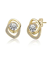 Rachel Glauber 14k Gold Plated Cubic Zirconia Double Love Knot Stud Earrings