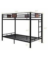 Slickblue Twin over Twin Heavy Duty Metal Bunk Bed with Side Ladder for Space-Saving Design