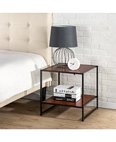 Slickblue Modern Steel Frame End Table Nightstand in Brown