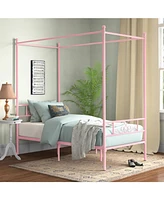 Slickblue French Country Style Four Poster Metal Canopy Bed