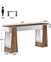 Tribesigns Mirrored Console Table, Farmhouse Wooden Entryway Table with Thickened Legs, 63-Inch Narrow Long Behind Couch Sofa Table for Entrance, Hall