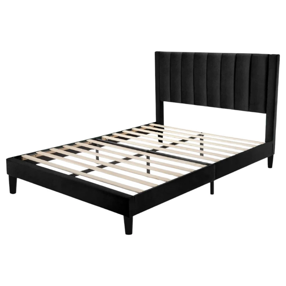 Slickblue Velvet Upholstered Platform Bed Frame with Headboard For Bedroom