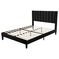 Slickblue Velvet Upholstered Platform Bed Frame with Headboard For Bedroom