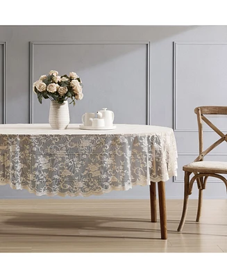 Hlc.me Harper Floral Lace Fabric Tablecloth, Lace Fabric Table Cloth for Oval Tables, Wrinkle Resistant Tablecloth