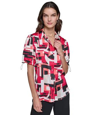 Karl Lagerfeld Paris Women's Printed Bungee-Sleeve Top