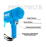 Pyle Waterproof Megaphone with Led Lights, 40W Power, Rechargeable Battery, Siren Function, Weatherproof, Ideal for Crowd Control, Blue