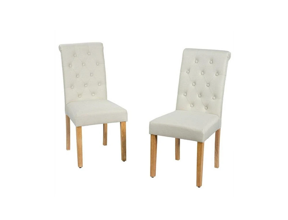 Slickblue Set of 2 Linen Button Tufted Dining Chair with Wood Legs