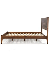 Slickblue Mid-Century Slatted Platform Bed - Stylish Wooden Frame with No Box Spring Required
