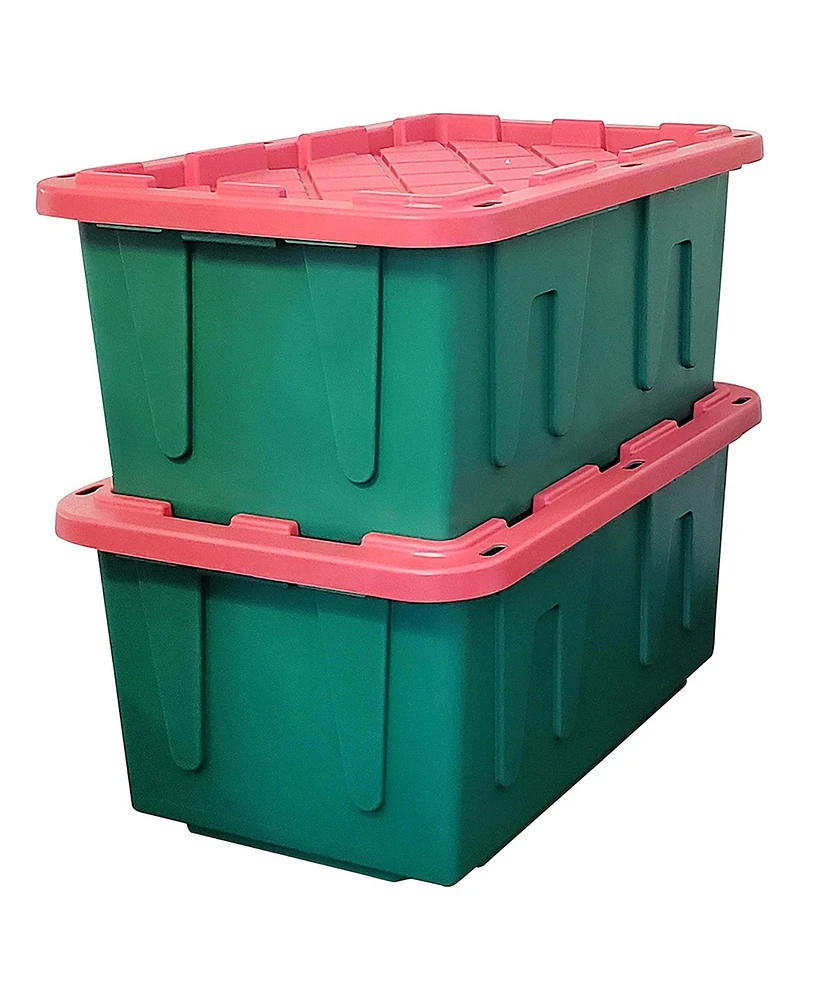 Homz Durable 27 Gallon Heavy Duty Holiday Storage Tote, Green/Red, (4 Pack)