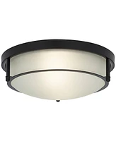 Possini Euro Design Encina 13" Modern Industrial Flush-Mount Ceiling Light Fixture Kitchen Foyer Hallway Round Black White Glass Metal Bedroom Bathroo