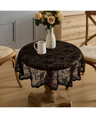 Hlc.me Harper Floral Lace Fabric Tablecloth, Lace Fabric Table Cloth for Round Tables, Wrinkle Resistant Tablecloth