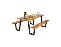 Slickblue Modern Wooden Picnic Table with 2 Benches for Stylish Outdoor Dining and Relaxing