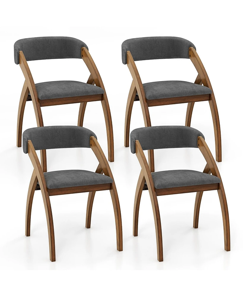 Gymax Dining Chair Set of 4 w/ Padded Cushion Curved Back Arched Rubber Wood Legs