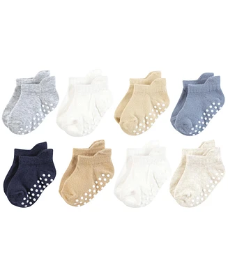 Touched by Nature Baby Boys Organic Cotton Socks with Non-Skid Gripper for Fall Resistance, Blue Neutral, 0-6 Months