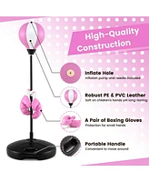 Costway Kids Punching Bag Toy Set Adjustable Stand Boxing Glove Speed Ball with Pump