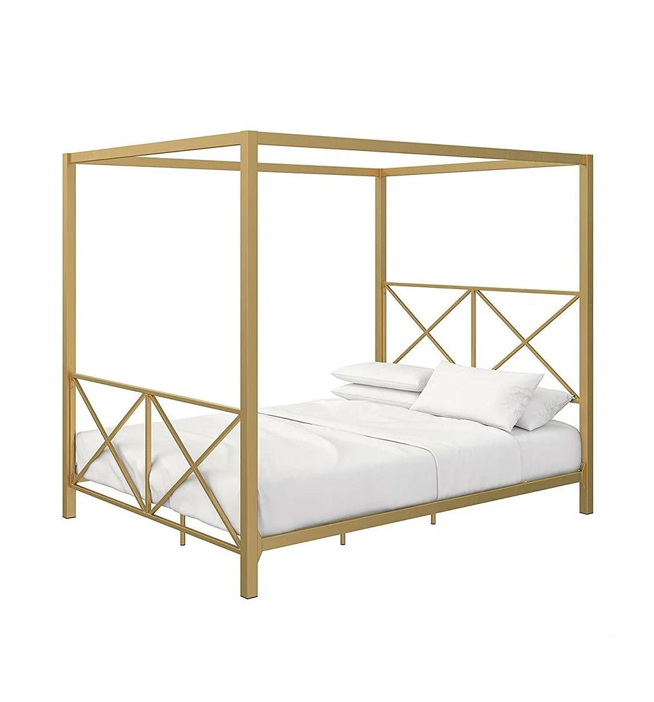 Slickblue Metal Canopy Bed Frame with Headboard and Footboard - Contemporary Style for Any Bedroom