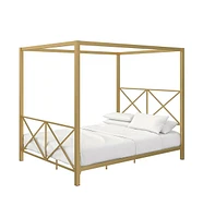 Slickblue Metal Canopy Bed Frame with Headboard and Footboard - Contemporary Style for Any Bedroom