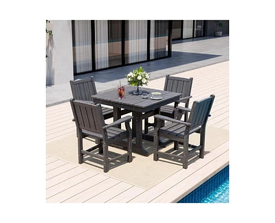 Gray 5/7-Piece Hdpe Plastic Patio Outdoor Dining Set with Arm Chairs