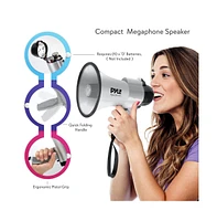 Pyle 30-Watt Portable Megaphone with Siren, Adjustable Volume, Lightweight, Battery Operated, Silver Bullhorn