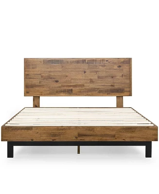 Slickblue Solid Wood Modern Platform Bed Frame with Adjustable Height Headboard