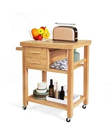 Gouun Bamboo Kitchen Trolley Cart with Tower Rack and Drawers