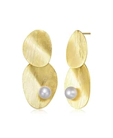 Genevive Sterling Silver 14K Gold Plated with Genuine Freshwater Pearl Unique Earrings