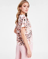 Bar Iii Women's Printed Satin V-Neck Blouse, Exclusively at Macy's